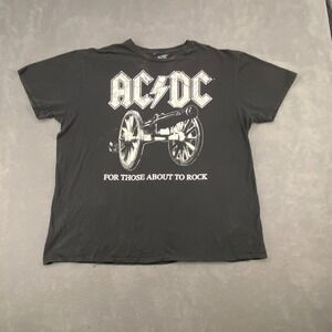 AC/DC T Shirt Mens 2XL Black Cotton Graphic For Those About To Rock‎ Music Band